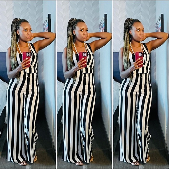 Pants - Black and white striped jumpsuit